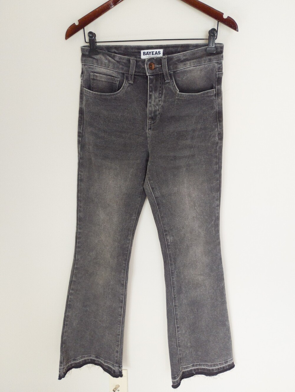 Bayeas High Rise Flare Leg Raw Hem Gray Jeans Size 27